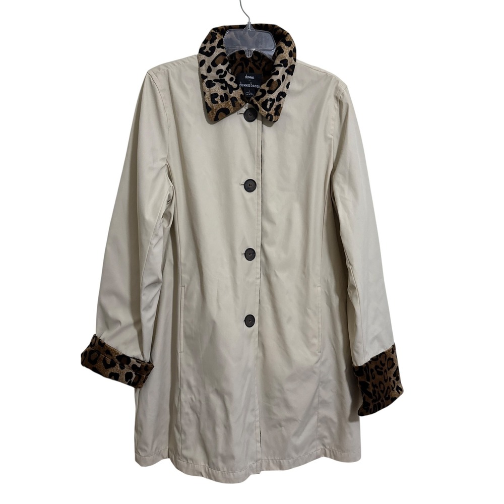 Dennis Basso Size L Fab Leopard Animal Print Faux-Fur Reversible Car Coat Jacket